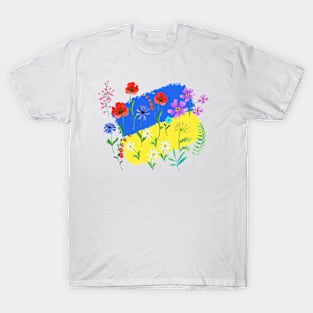 flowers on the background of the flag of ukraine T-Shirt